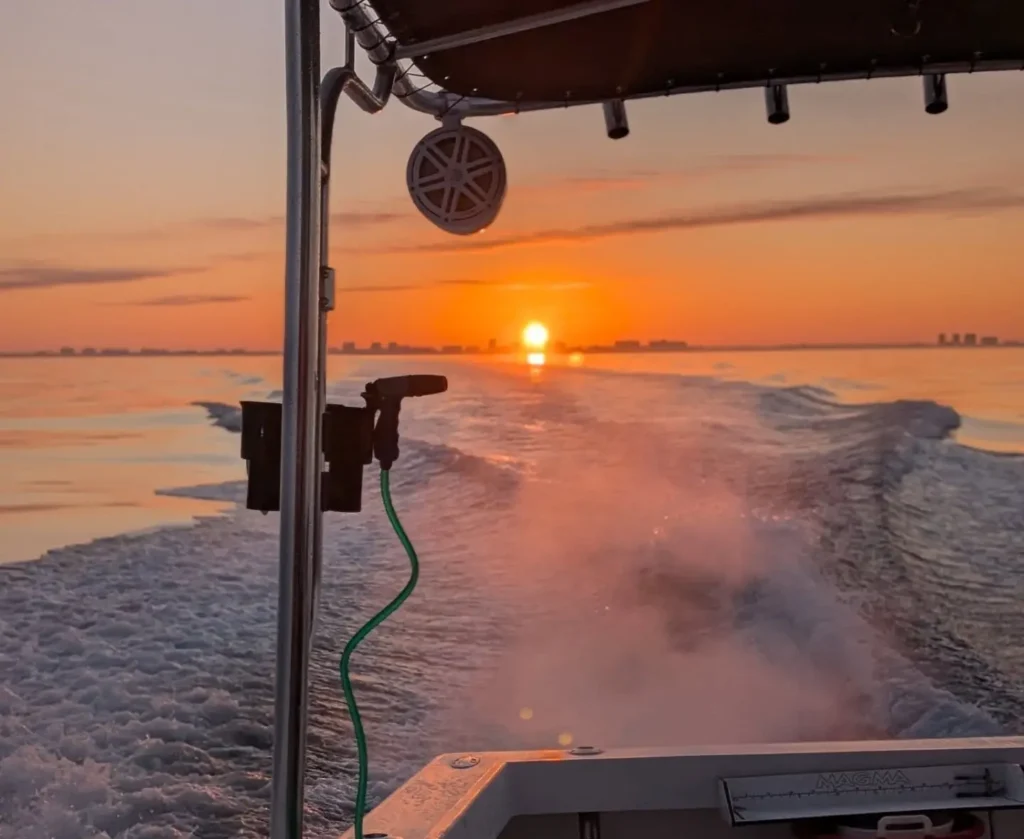 Offshore fishing boat running near Clearwater, Florida aboard BigAngler Fishing Charters with  Captain Aaron Gumz .